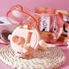 Cute Double Drink Water Cup Cartoon Bear Straw Cup for Kids Girls Large Capacity Plastic Cup