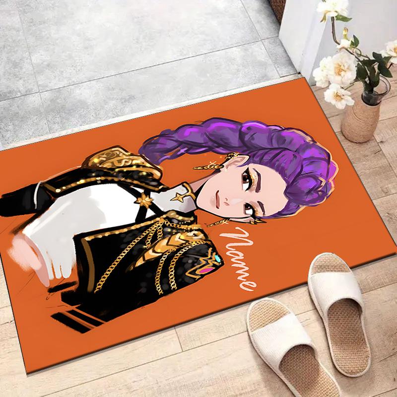Custom KPop Demon Hunters Mat Personalized Name, Polyester Washable Indoor Entryway Rug, Gift for Christmas, Easter, Thanksgiving Day