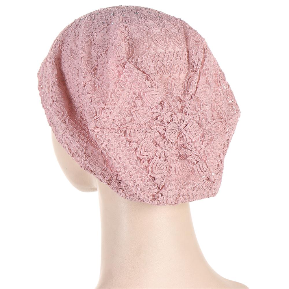 Lace Bonnet Beanie Women Chemo Cap Muslim Hijab Diamond Flower Turban Indian Hair Loss Hat Headscarf Wrap Baggy Slouchy Skullies