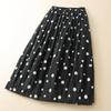 2026 Women's Quilted Polka Dot A-line Skirt - Black Cotton Linen, Thickened for Autumn/Winter