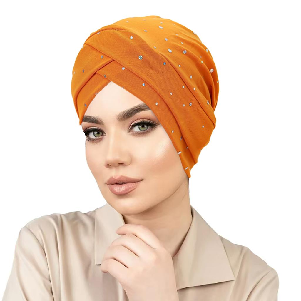 2025 New Fashion Forehead Cross Hijab Caps Hot Diamond Solid Color Turban Bonnet Muslim Ladies Head Cover