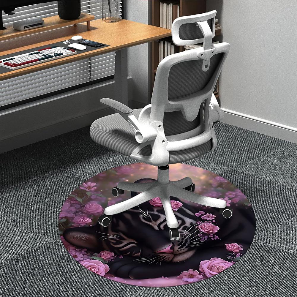 

1pc Black Tiger Roses Chair Carpet for Office, Soft Comfortable Mat For Office, Living Room, Bedroom, Machine Washable Carpet yy251112185 80cm by 80cm