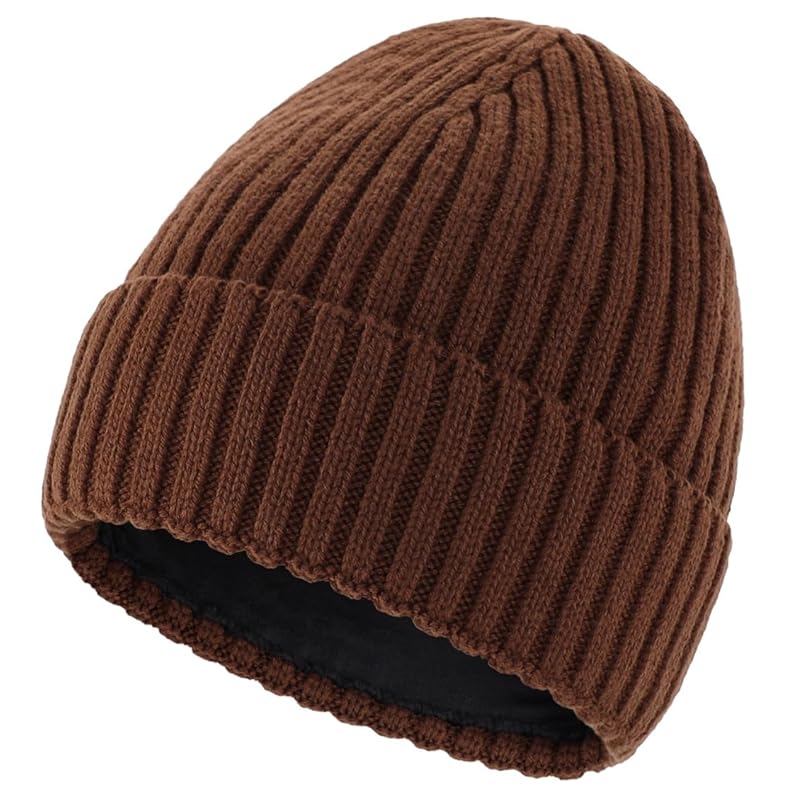 

[Connectyle] Knit hat men s outdoor warm knit cap turn back hat Cold protection winter beanie watch cap mountain climbing coffee color