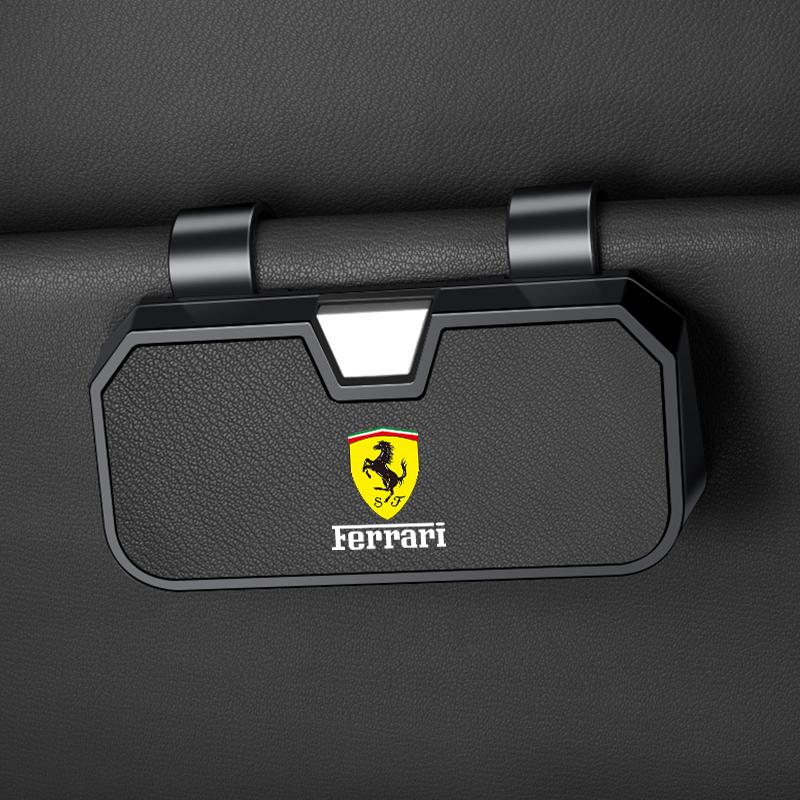 Goatskin Car Sun Visor Glasses Clip Sunglasses Case Holder For Ferrari 488 Roma F8 SF90 812 360 FF F430 LaFerrari Accessories KL7