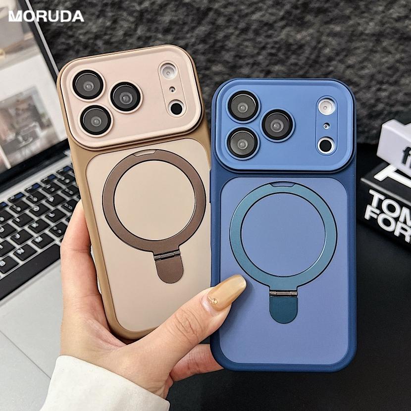 Luxury Color Contrast Magnetic Bracket Case for iPhone 16 17 Pro Max 14 15 Plus 11 12 13 for Magsafe Stand Lens Protection Cover