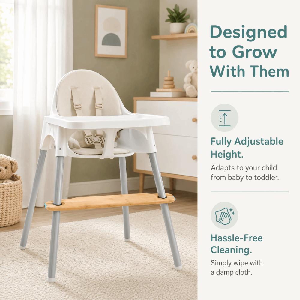 Adjustable High Chair Footrest 50cm Length Wooden Material Baby Highchairs Pedal Rubber Rings Non-slip Highchair Accessory