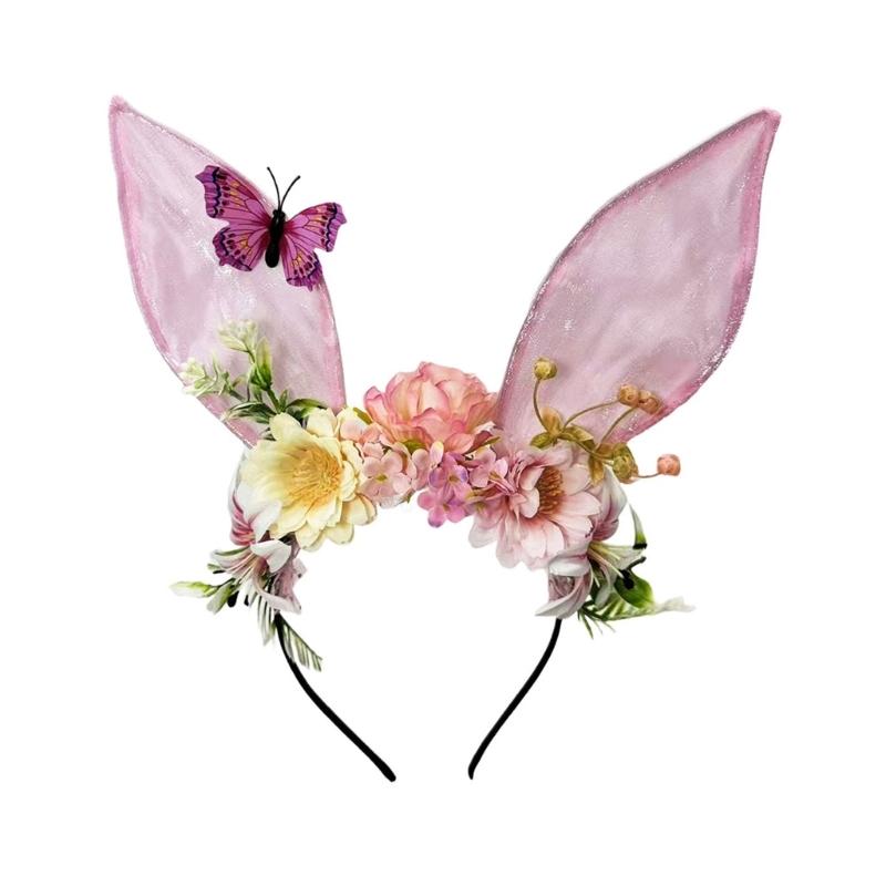 

Plush Rabbit Ears Headbands For Halloween Costume Parties Butterfly Hair Accessory Headpiece Photo Props розовый