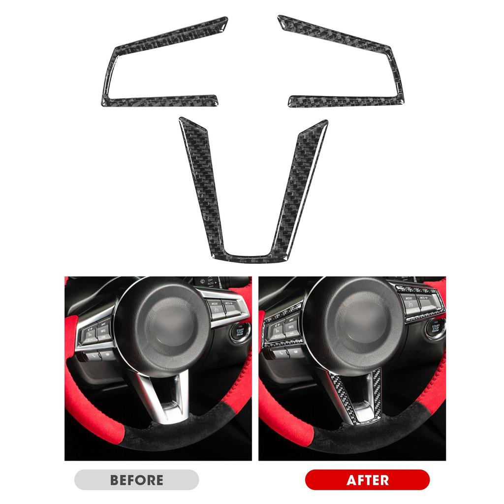 3Pcs Steering Wheel Button Frame Trim Carbon Fiber Sticker Fit for Mazda MX‑5 ND 2016‑2020
