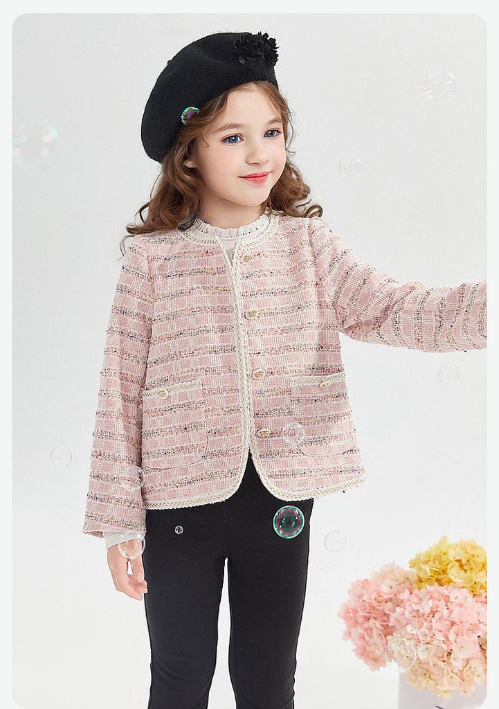 [Lace Collar Butterfly Button] Girls' 24 Autumn Mid Autumn Big Children's Autumn Clothing Children's Knitted Small Fragrant Wind Coat