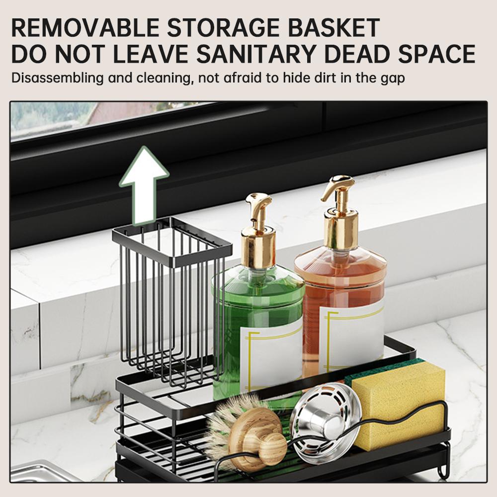 Sponge Holder for Kitchen Sink Caddy Organizer with Detachable High Brush Holder  Dish Sponge Holder Drying Rack