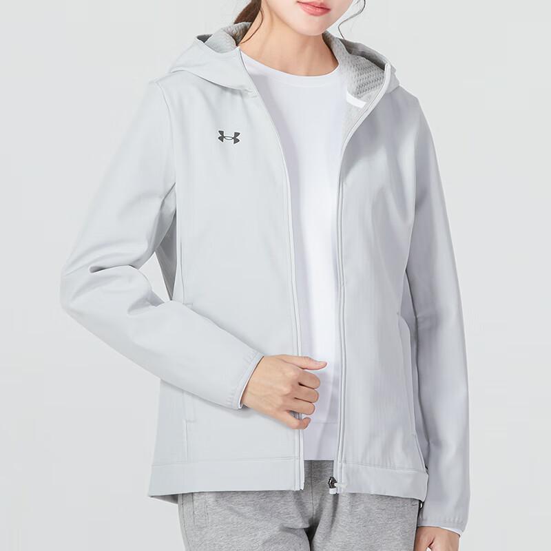 Under Armour Logo Print Hooded Windbreaker Jacket Women Jackets Light-Gray 22600402-009