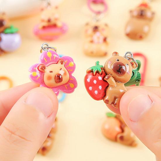 24/50Pcs Capybara Keychains Set Cartoon Resin Doll Charm Keychains Metal Key Ring Party Favors Gifts