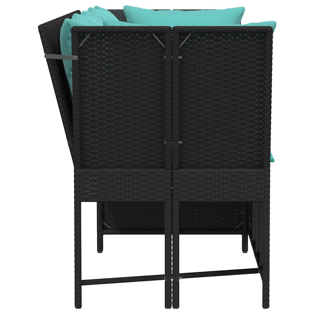 Garden Sofa with Cushions Black Poly Rattan