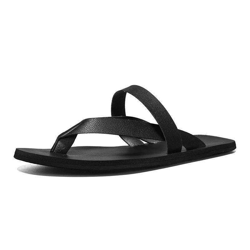 Fashion High Quality Summer Men Outdoo Walking Slippers Casual Leather Breathable Flip Flops Minimalist Beach Sandal Holiday Comfy Flats