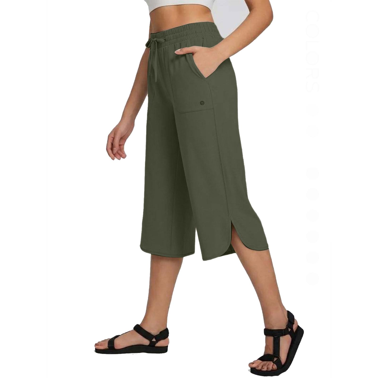 

Women s Elastic Waist Wide Leg Cropped Pants Casual Loose Fit Stretchy Waistband Lightweight Fabric Comfortable Fit XXXL