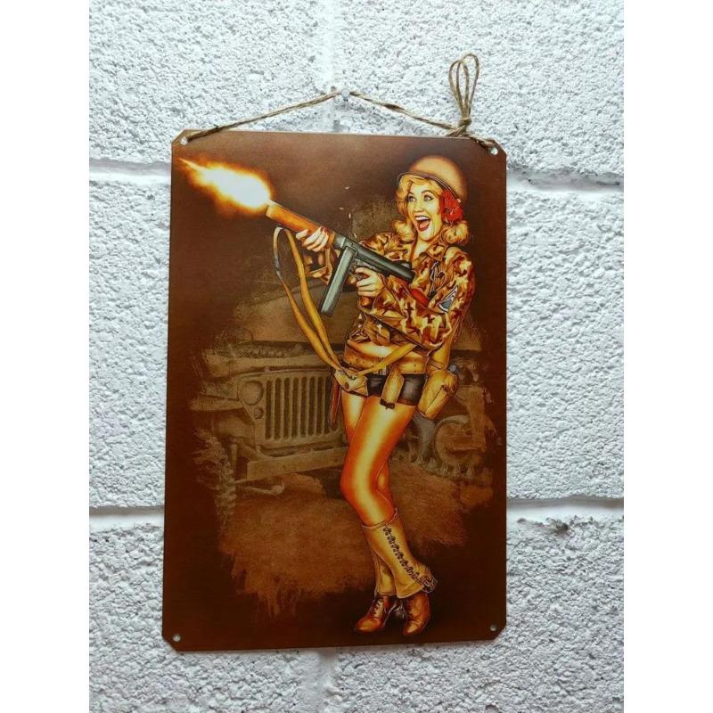 Pin-Up Girl Tin Plates, Garage Workshop Metal Decor 20x30cm