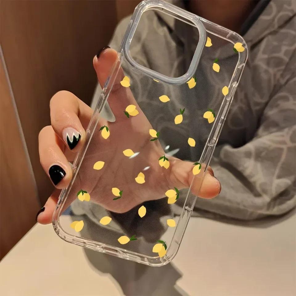 Yellow Lemon Shockproof Anti-Scratch Protective Case for IPhone 11 12 13 14 15 16 Pro Max Plus XR Clear Soft Cover