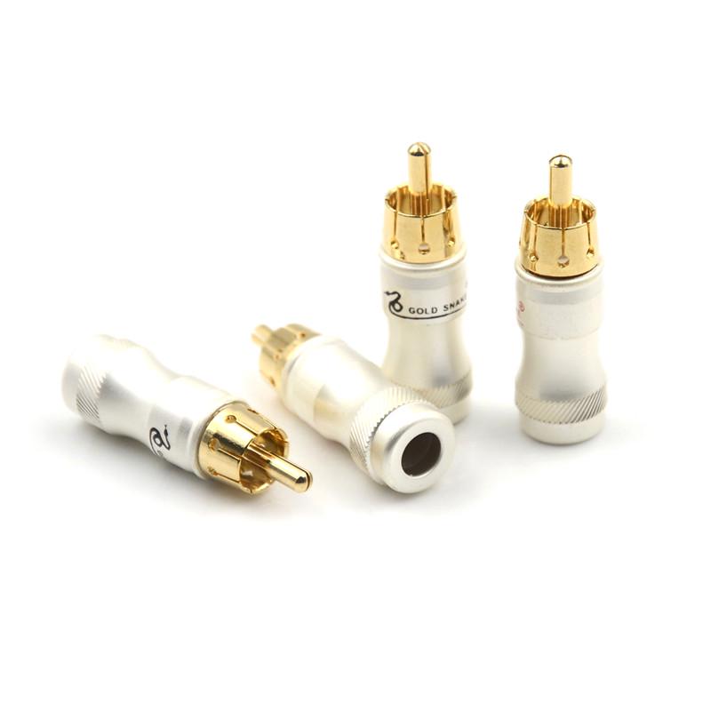 4ks Pozlacený RCA samec konektor Hifi audio kabel Audio video konektor adaptér