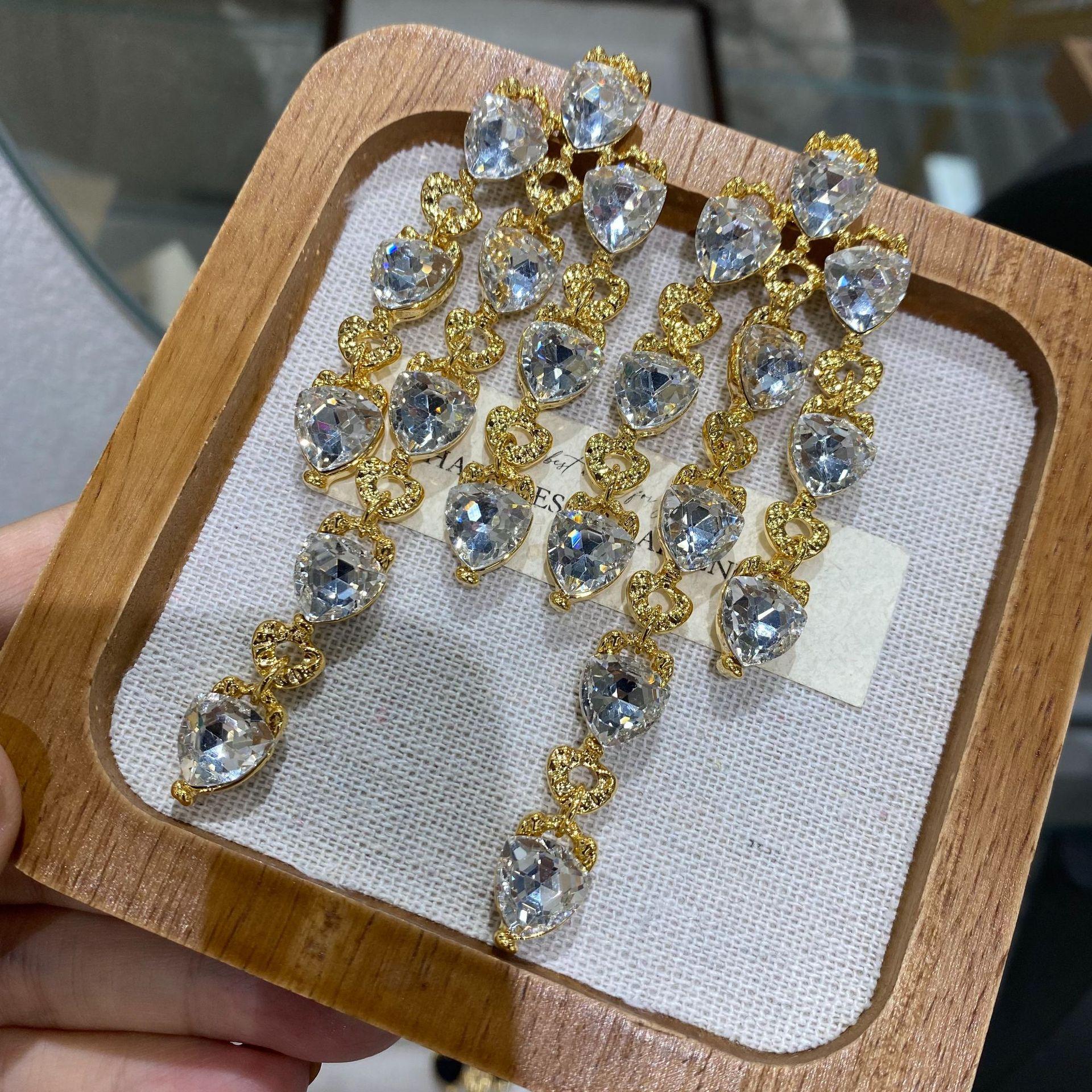 

Court Style Diamond-Set Triangular Fringed Silver Needle Earrings Retro Niche Exquisite Light Luxury High-End Earrings Women