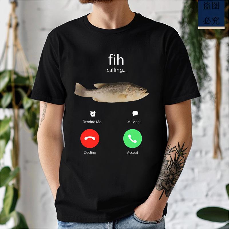 Unisexs T Shirt Fish Calling Funny Fishing Graphic Tee Angler Phone Humor Fisherunisex Gift Crew Neck Tee Fishing Fan Casual Short Top