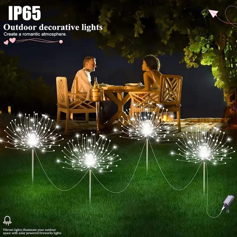 4/6PCS Solar Garden Fireworks Lights Waterproof Outdoor LED Solar Courtyard Atmosphere Lights 8 Modes for Yards Christmas Decor