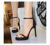 11cm Style Sexy Word with High Heel Sandals Women's Thin Heel Super High Heel Fashion Temperament Open Toe Sandals Versatile
