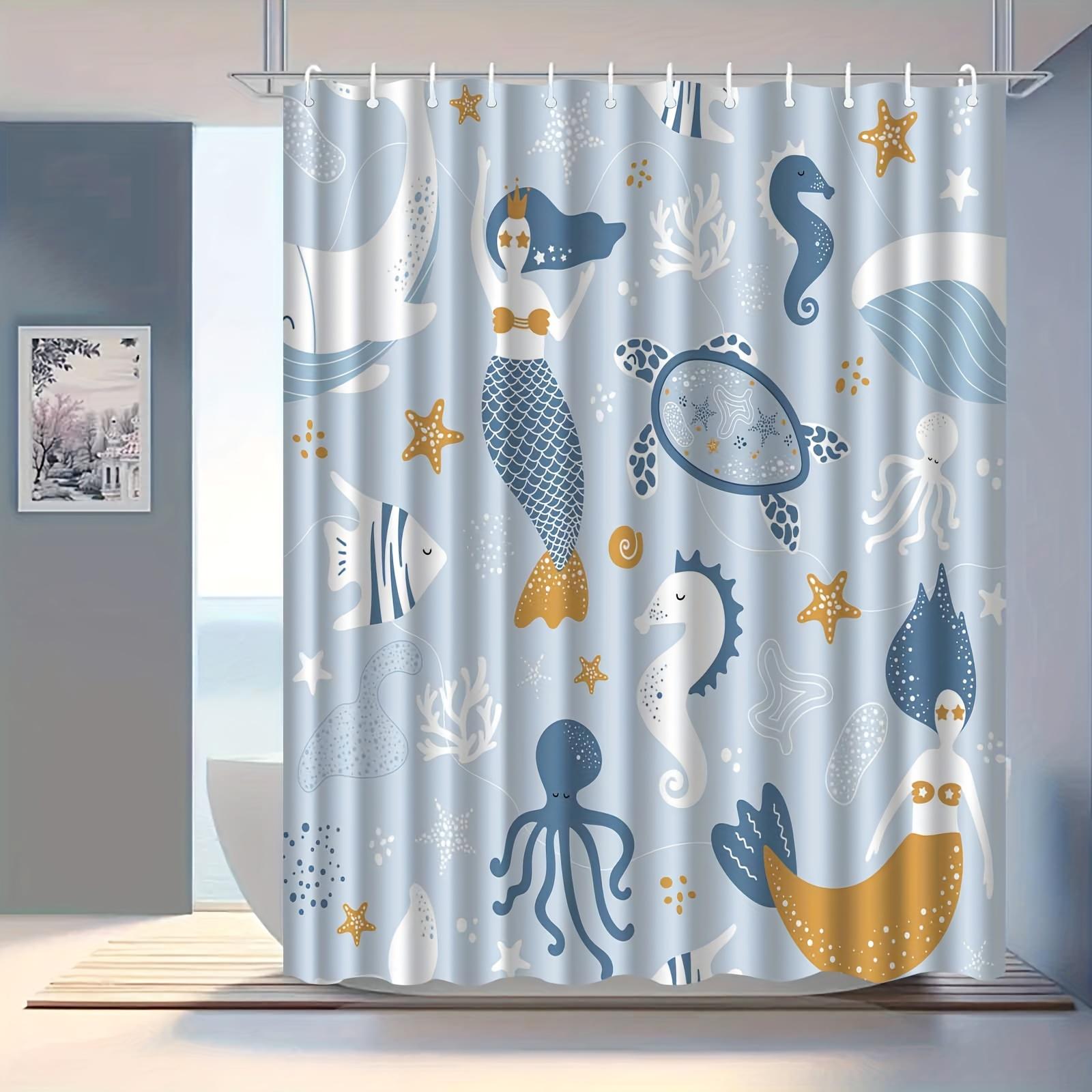 

1Pc Cute Mermaid Underwater Pattern Shower Curtain, Polyester Fabric, Machine Washable, With Hooks, Suitable For Bathroom Use. W60H190(CM)-1 Pcs