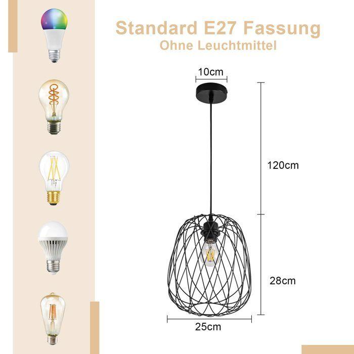 NETTLIFE Suspension - Suspension ronde - E27 - Métal noir - Ø25 cm