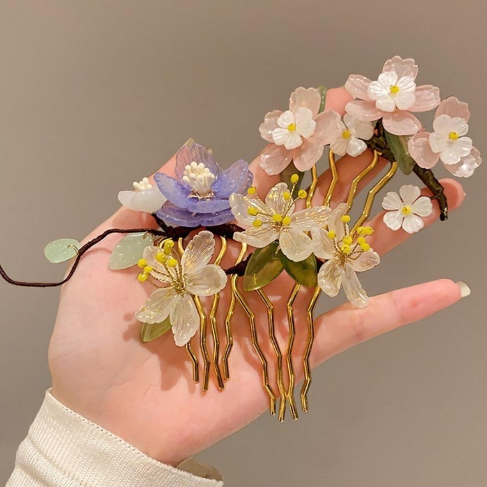 Chinese Style Hair Stick U Shape Floral Hair Comb Classical Flower Hairpin