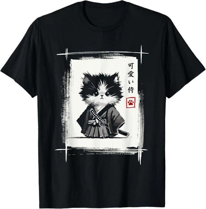 Cat Japanese Art Sumi-e Novelty Kawaii Funny Cat T-Shirt S