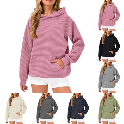 Long Sleeve Sweatshirts For Women Loose Casual Solid Color Tunic Hoodies Trendy Texture Pullover Tops Fall Tops With Pocket