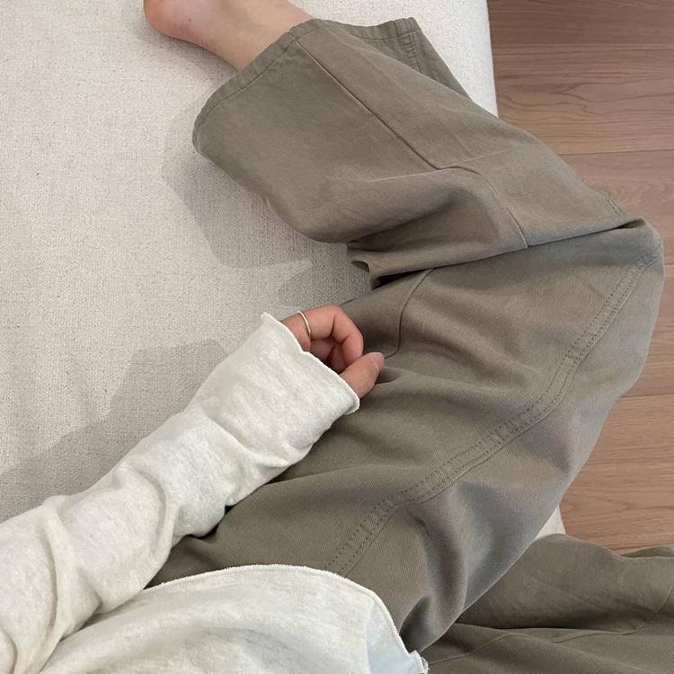 

Nine-Point Casual Straight-Leg Pants for Women, Plus Size, Spring 2026 New Style, Loose Fit, Slimming, Workwear Wide-Leg Pants for Chubby Girls Xl хаки