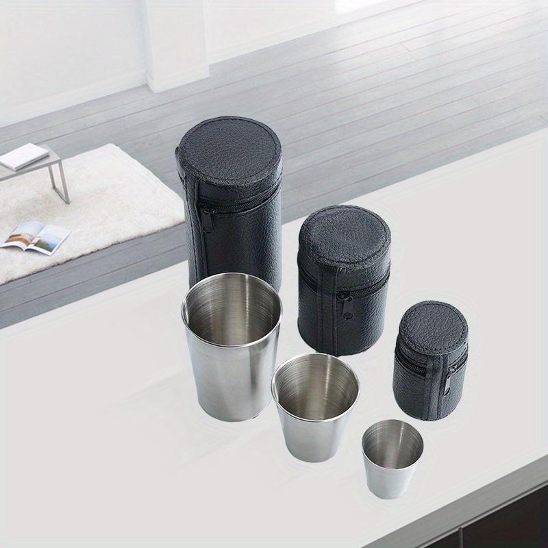 4Pcs/set 30ml/70ml/170ml Outdoor Practical Stainless Steel Cups Shots Set Mini Glasses for Whisky Wine with Case Portable Drinkware Set