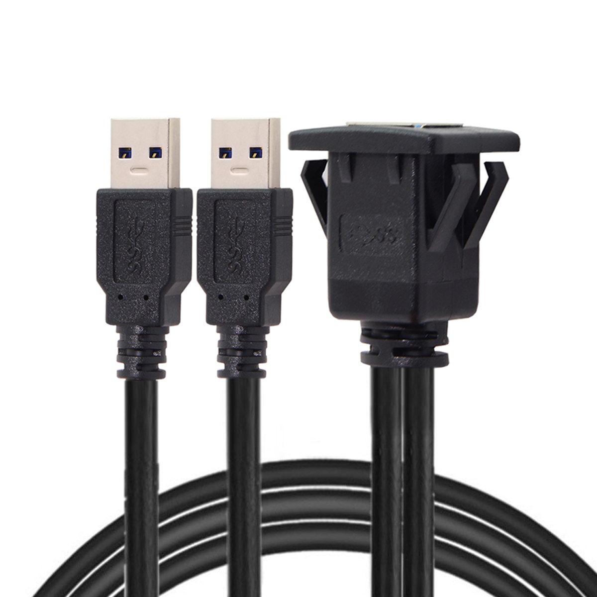 

1M Waterproof Dual USB 3.0 Extension Latch Mount Car AUX Cable for Dashboard Panel As Shown A