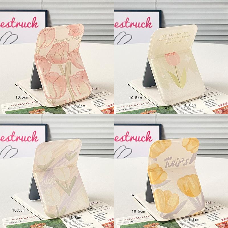 Stolní kosmetické zrcátko Jednobarevné PU kůže Jednoduché Přenosné Ruční kosmetické zrcátko Skládací Studentské Kompaktní Roztomilé Kapesní zrcátko