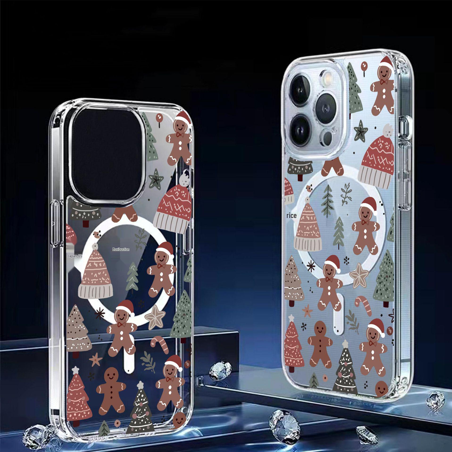 Christmas Bear Magnetic Clear Case for iPhone 15/16/17 Pro Max - Full Coverage Protection Galaxy S23 Ultra