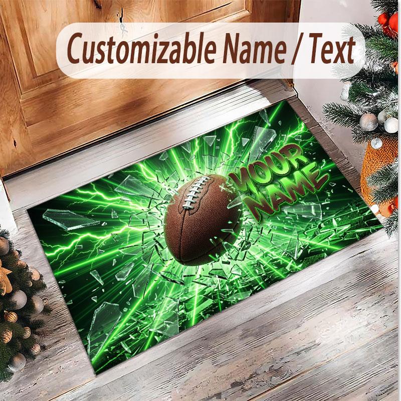 American Football Theme Soft Crystal Velvet Rug Custom Name & Text Print Non Slip Floor Rug for Bedroom Living Room
