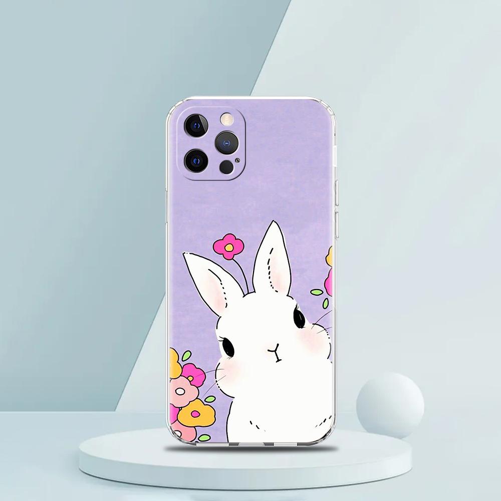 Cute Colorful Rabbit Luxury Phone Case For iPhone 16 15 14 13 12 11 Pro Max XS X XR SE 7 8 Plus Soft Silicone Clear Cover
