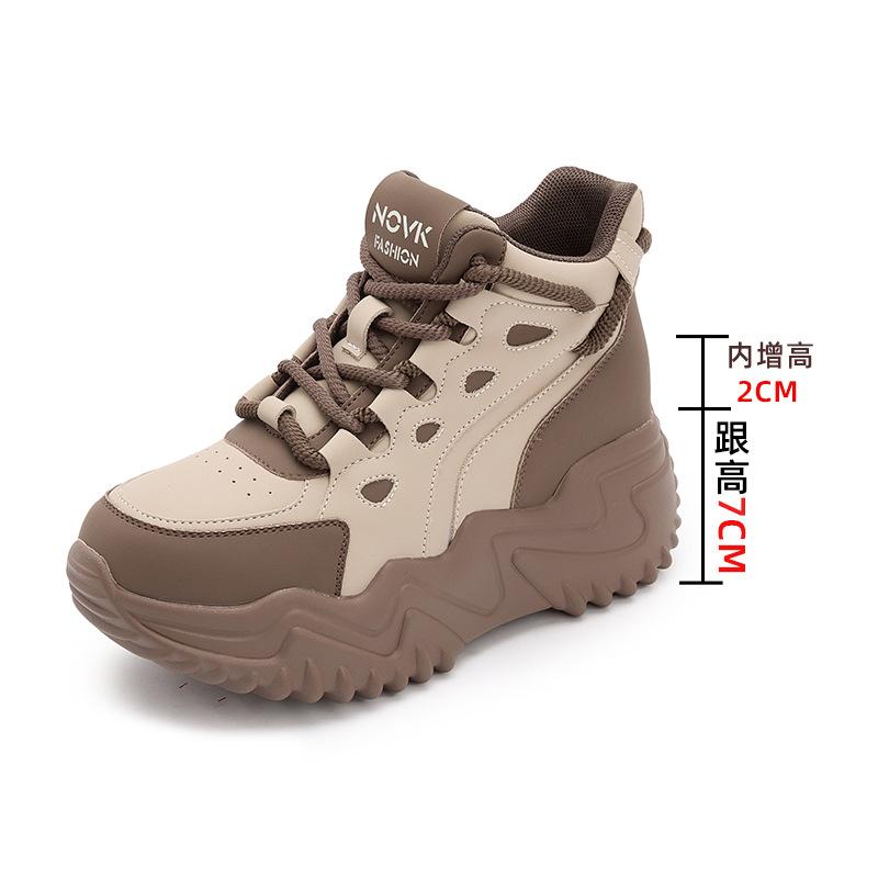 

Thick-soled inner height increase velvet dad shoes women s 2025 autumn and winter leather women s shoes medium and high-top casual cotton shoes 33
