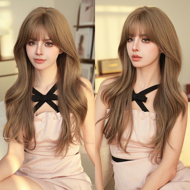 Professional  WIGS Long Body Wavy Sakura Pink Wig for Sweet Girl High Density Synthetic Loose Curly Hair Wig with Bangs Beginner Friendly