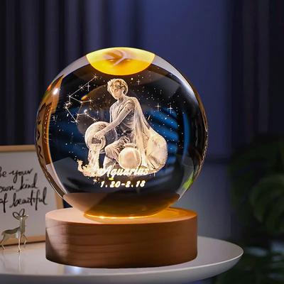 12 Constellation křišťálová koule s LED kancelářskou dekorací Držák na koule Stojan na kouli Laserové gravírování Skleněná koule Dárek k narozeninám Suvenýr