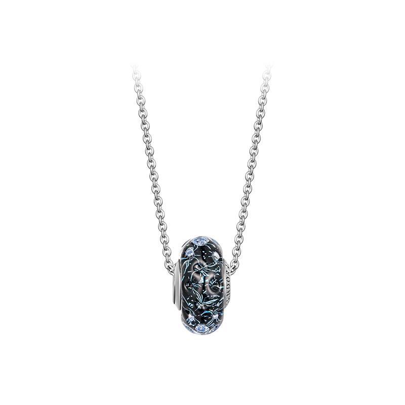Pandora Deep Blue Ocean Glass Necklace Set Women necklaces Silver ZT-0038 Box,F,Silver