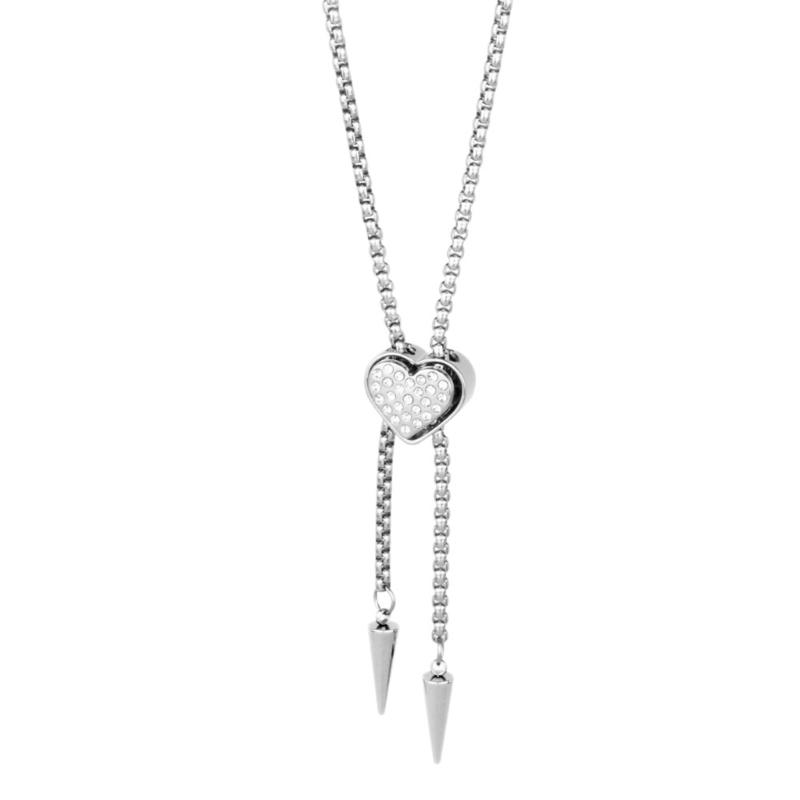 

Elegant Heart Shaped Neckwear Rhinestones Accented Unisex Stainless Steel Necklace Slidable for Gifting and Daily Use 1