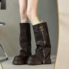 Pant Pants Boots Knight Boots Fashion Autumn New Versatile Folded Belt Buckle Thick-soled Heightening Boots Women