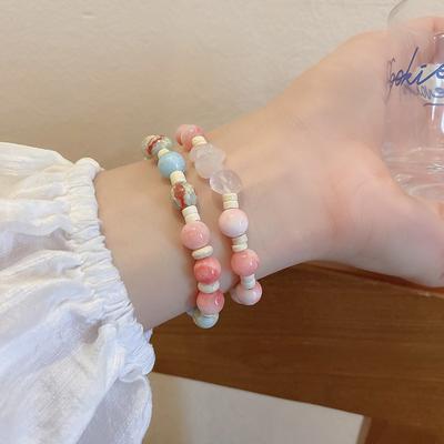 Colored Stone Rice Beads Beaded Elastic Bracelet Light Luxury High-end Fashion Temperament Bracelet Niche Versatile Jewelry Women
