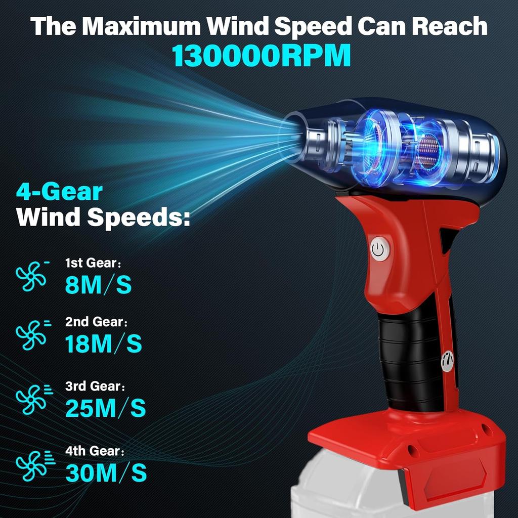 Mini Jet Blower Portable Violent Turbo Fan for Milwaukee 18V M18 Battery, 4-Speed Wireless High Speed Handheld Fan, for Computer Key Board