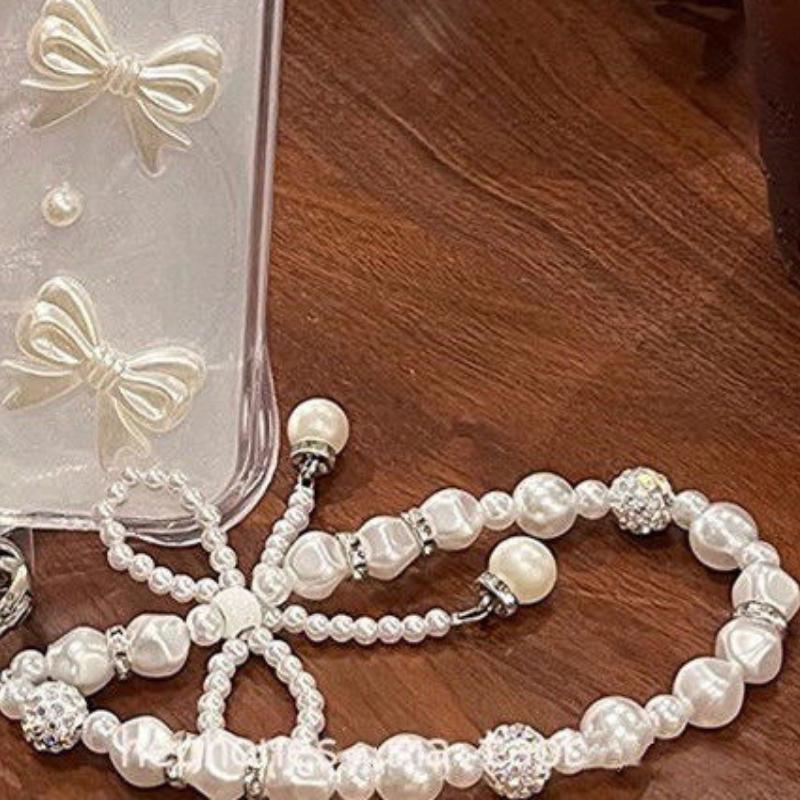 Neue Diamantbesetzte Perlen-Schleife Handy-Kette Schlüsselanhänger Anhänger Tasche Anti-Fall-Kette Handgefertigter Perlen-Handy-Anhänger