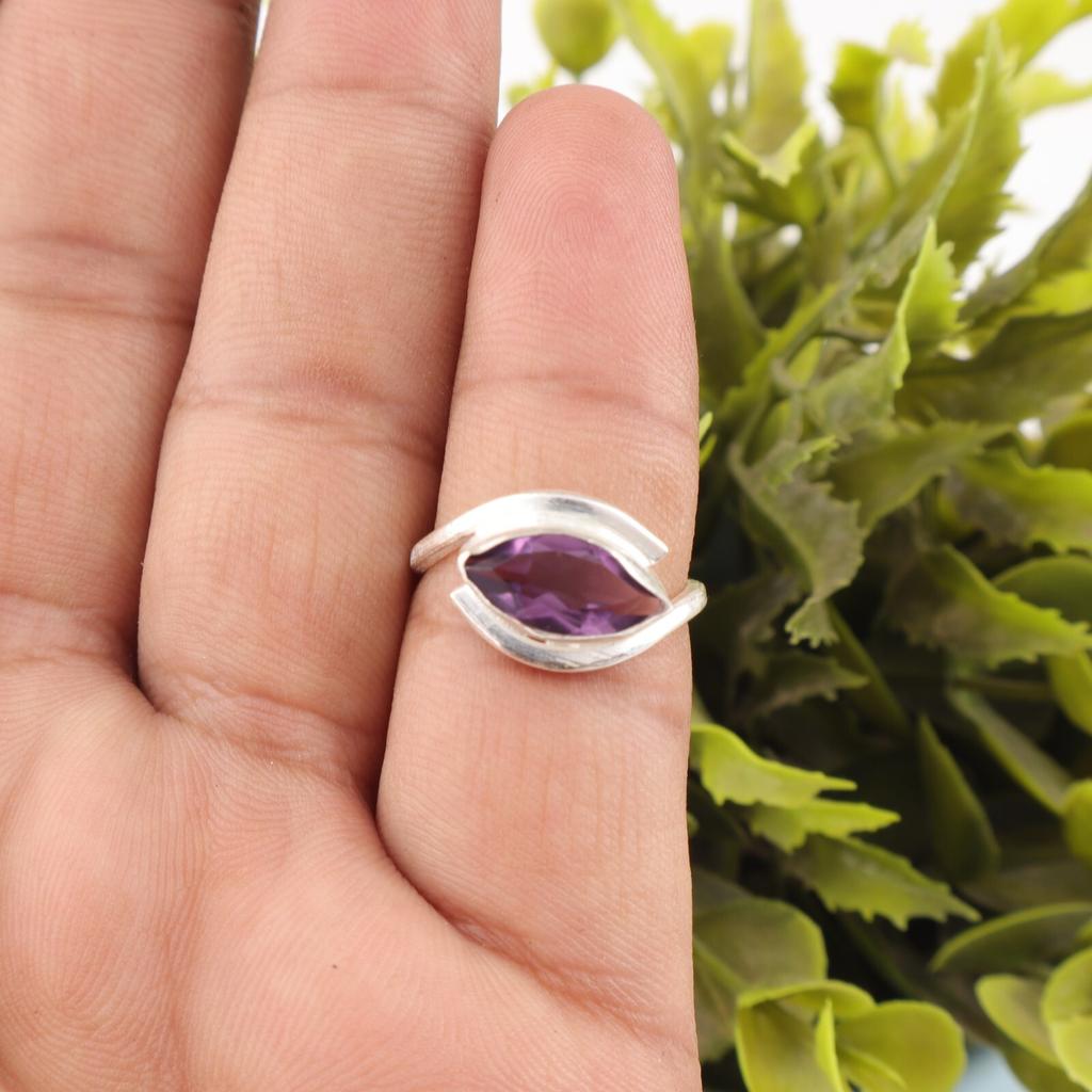 Rare Amethyst Gemstone 925 Sterling Silver Jewelry Handcrafted Fashionable Ring RR-60-7
