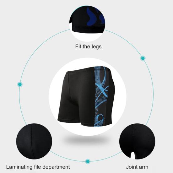 Inside Drawstring Mid Waist Men Swimming Trunks High Elasticity Side Print Bathing Short Pants for Gym