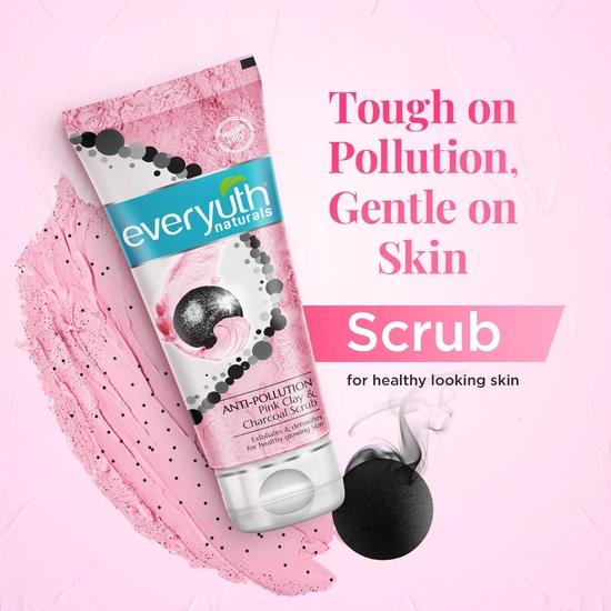 Everyuth Naturals Anti Pollution Pink Clay & Charcoal Scrub 100g